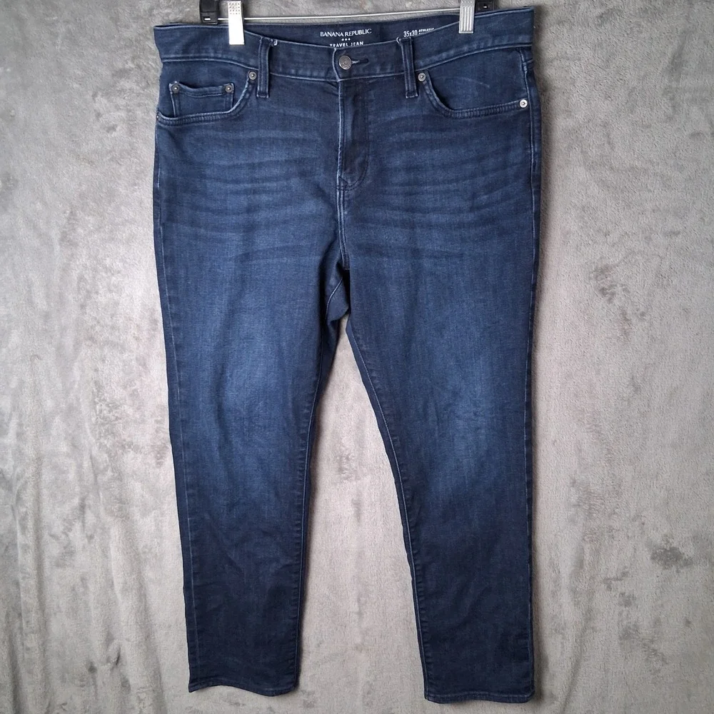 Banana Republic Travel Jean Mens 35x30 Athletic Fit Dark Wash Blue Stretch Denim